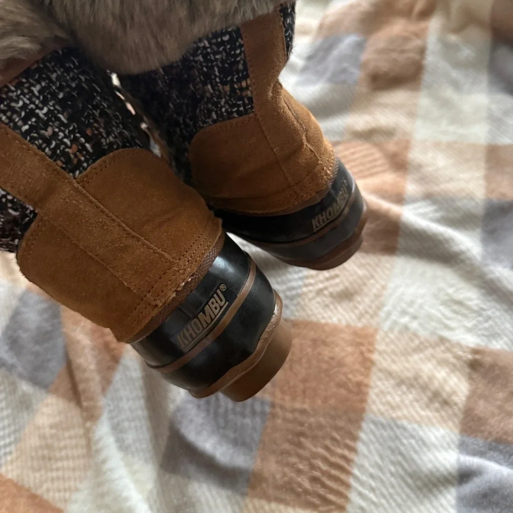 Khombu Women's Faux Fur Lined Leather Lace Up Duck Boots Tan Brown Black Size‎ 8